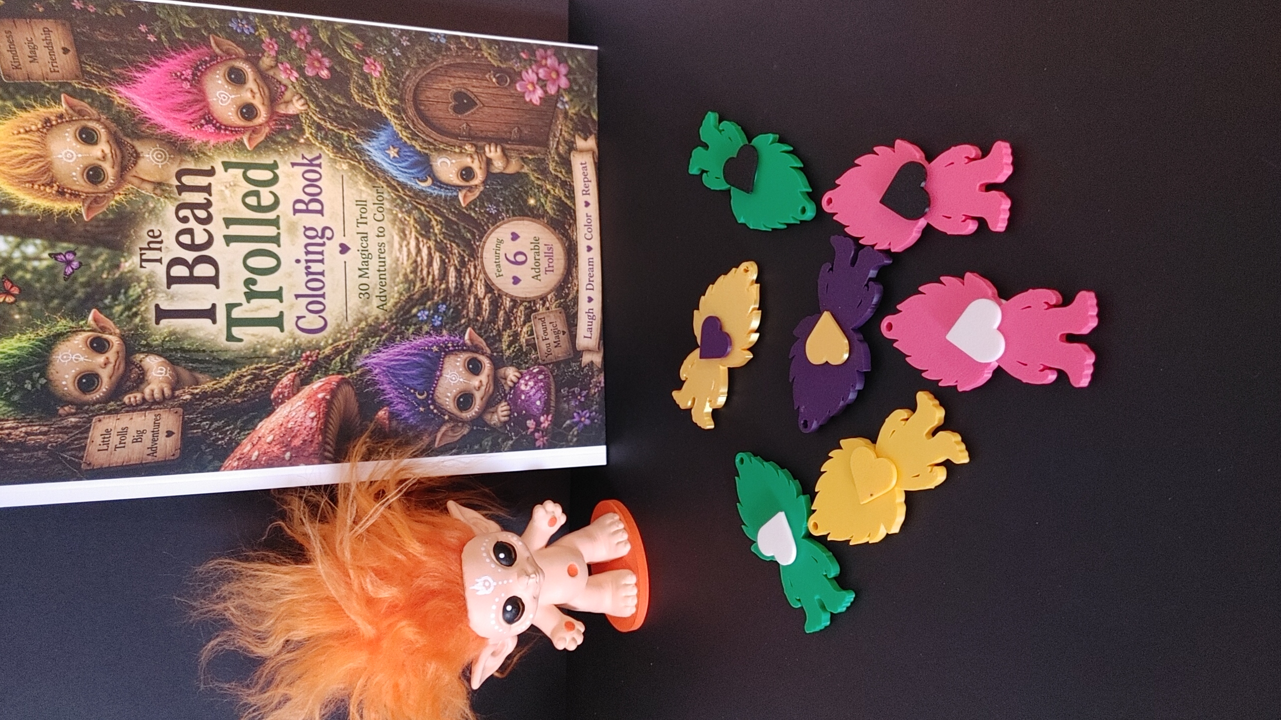 Handmade Celestial Troll Heart Fidgets in yellow, green, purple and pink